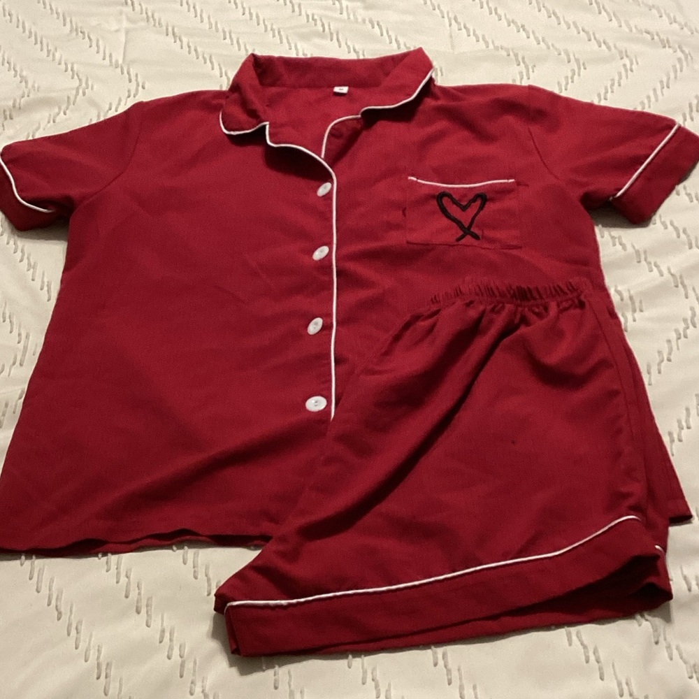 Women’s Red Pajama Set with Heart Design